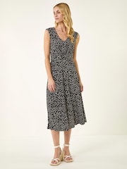 Roman Black Spot Print Twist Front Dress - Image 1 of 5