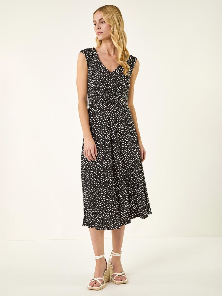 Roman Black Spot Print Twist Front Dress - Image 1 of 5