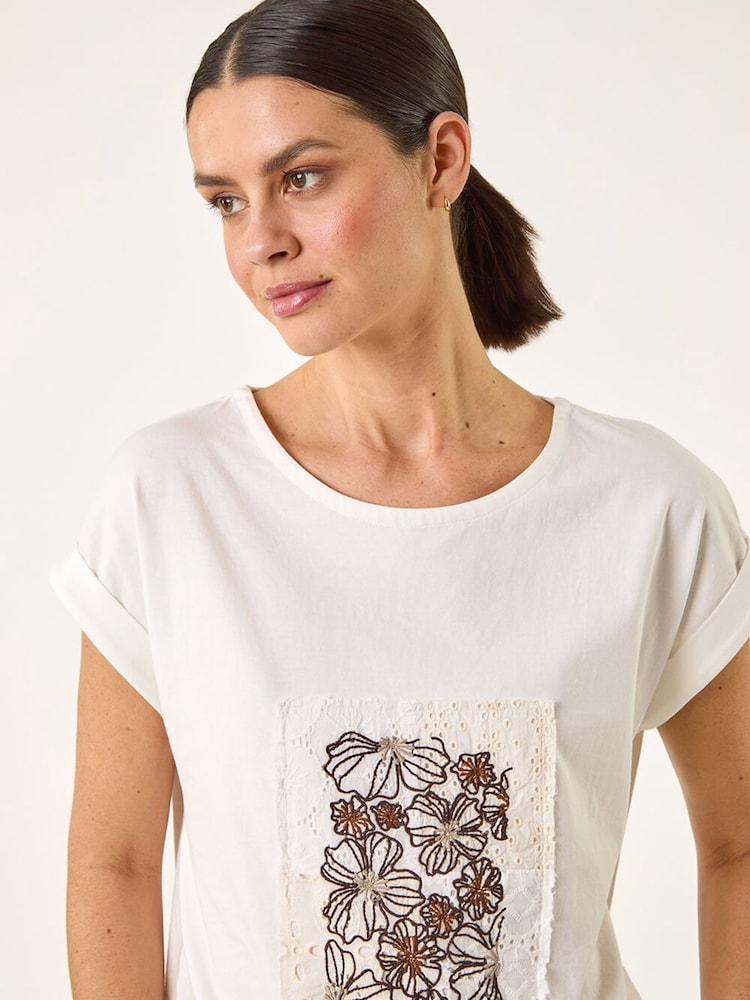 Roman White Patchwork Placement Print T-Shirt - Image 1 of 5 Roman White Patchwork Placement Print T-Shirt - Image 1 of 5
