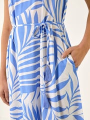 Roman Blue Leafy Print V-Neck Midi Dress - Image 6 of 6
