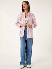 Roman Red Stripe Print Button Blouse - Image 2 of 5