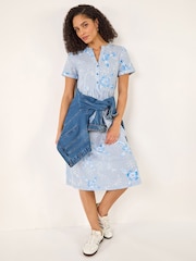 Roman Blue Stripe Print Midi Shirt Dress - Image 1 of 5