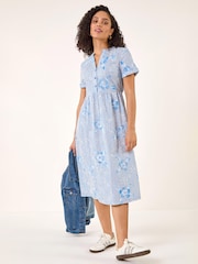 Roman Blue Stripe Print Midi Shirt Dress - Image 2 of 5