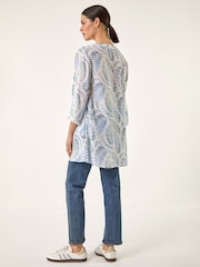 Roman Blue Leaf Print Wrap Hem Tunic Top - Image 3 of 5