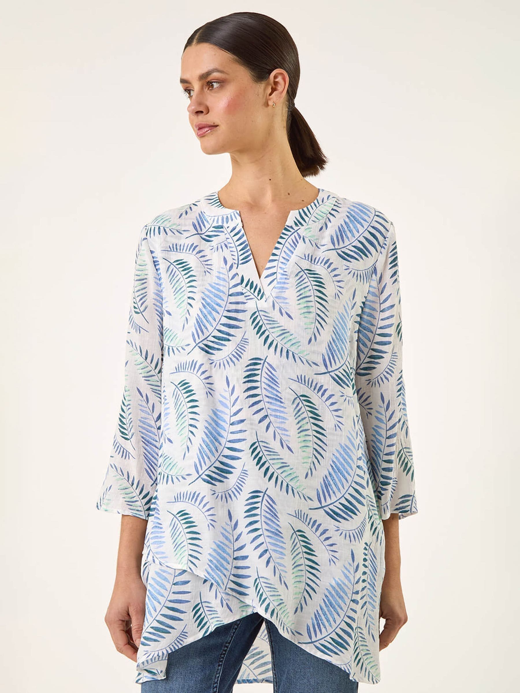 Buy Roman Blue Leaf Print Wrap Hem Tunic Top from the Next UK