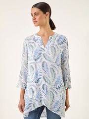 Roman Blue Leaf Print Wrap Hem Tunic Top - Image 4 of 5