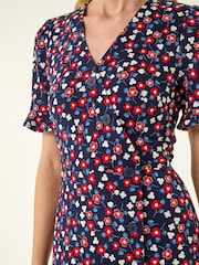 Κόκκινο - Roman Φλοράλ Πλαϊνό Κουμπί Φόρεμα - Εικόνα 5 από 5