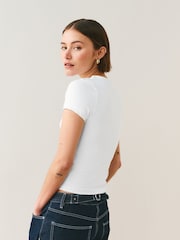 White Soft Touch Slinky Crew Neck Short Sleeve T-Shirt - Image 4 of 8