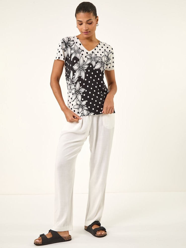 Roman Black Polka Dot Floral Knit Top - Image 2 of 5