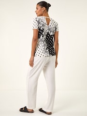 Roman Black Polka Dot Floral Knit Top - Image 3 of 5