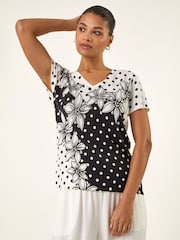 Roman Black Polka Dot Floral Knit Top - Image 4 of 5