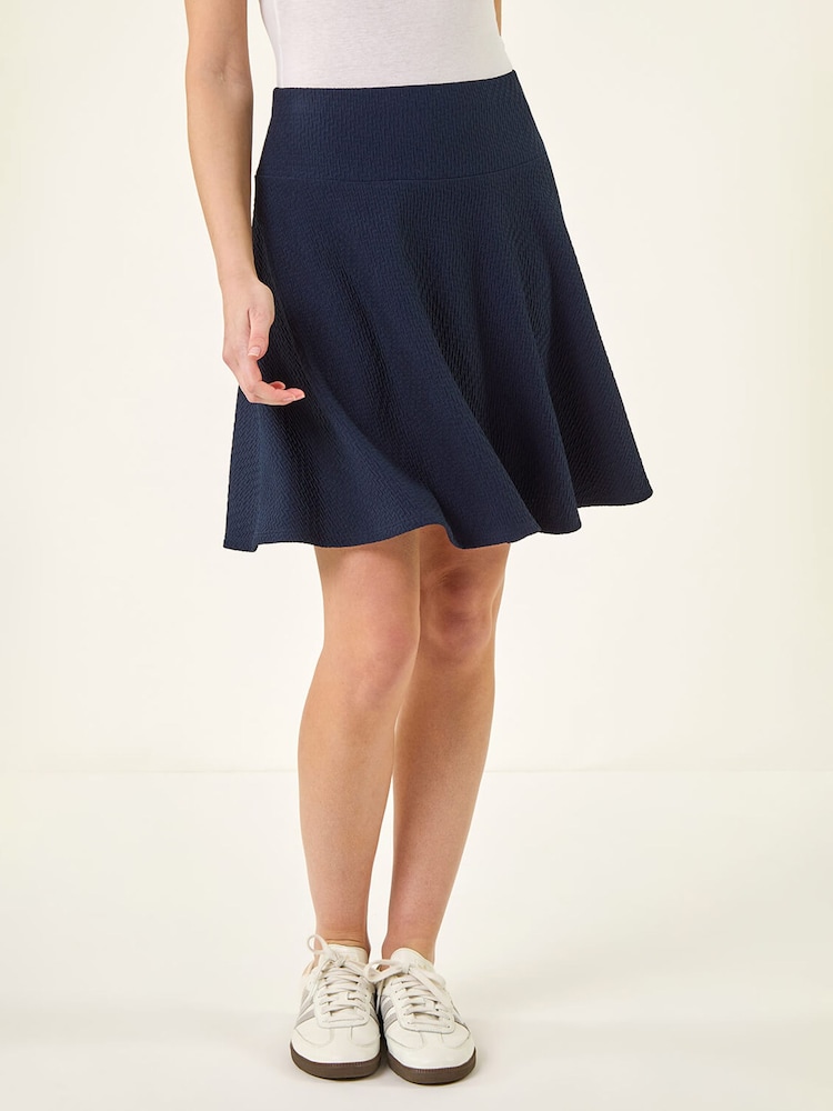 Roman Blue Textured Skater Skirt - Image 1 of 5