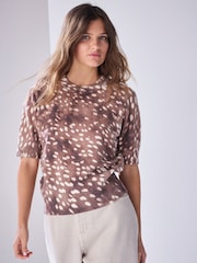 Deer Animal Print Supersoft Short Sleeve Knitted Top - Image 1 of 4