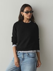 Black Crew Neck Long Sleeve Knitted Jumper - Image 1 of 6