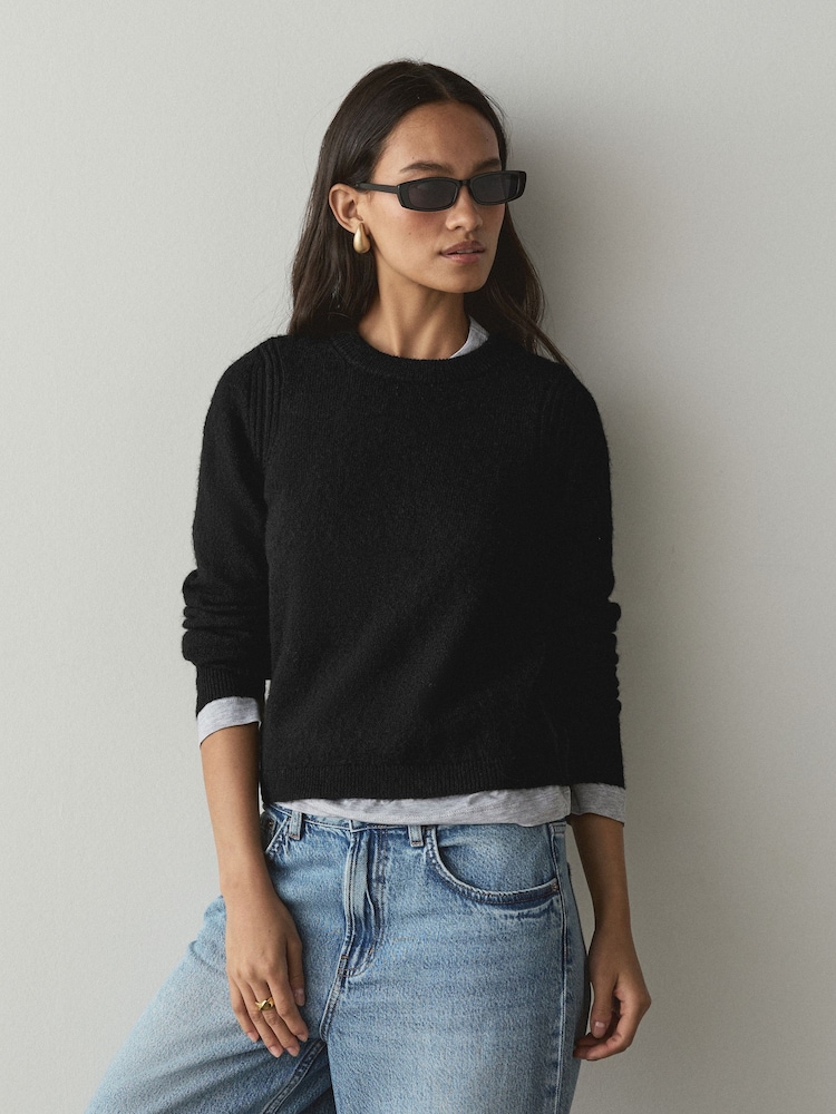 Black Crew Neck Long Sleeve Knitted Jumper - Image 1 of 6