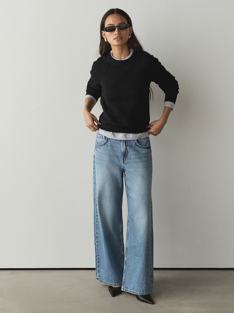 Black Crew Neck Long Sleeve Knitted Jumper - Image 2 of 6