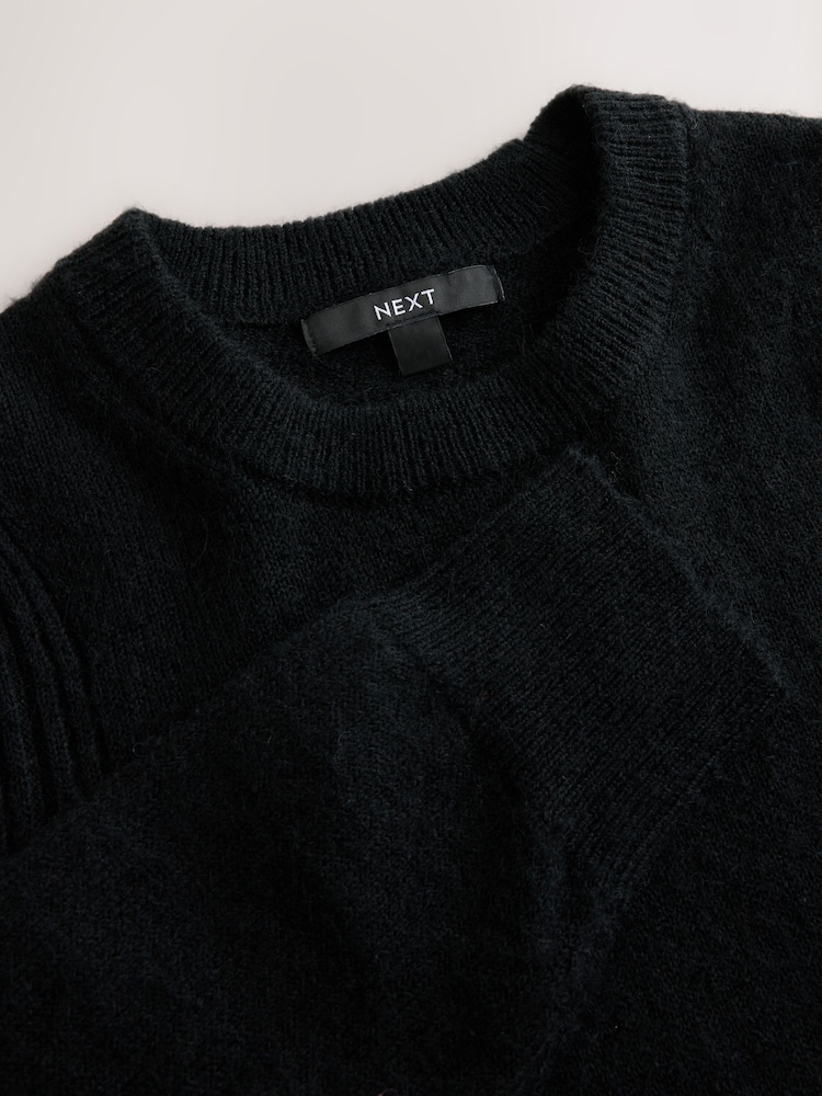 Black Crew Neck Long Sleeve Knitted Jumper - Image 6 of 6