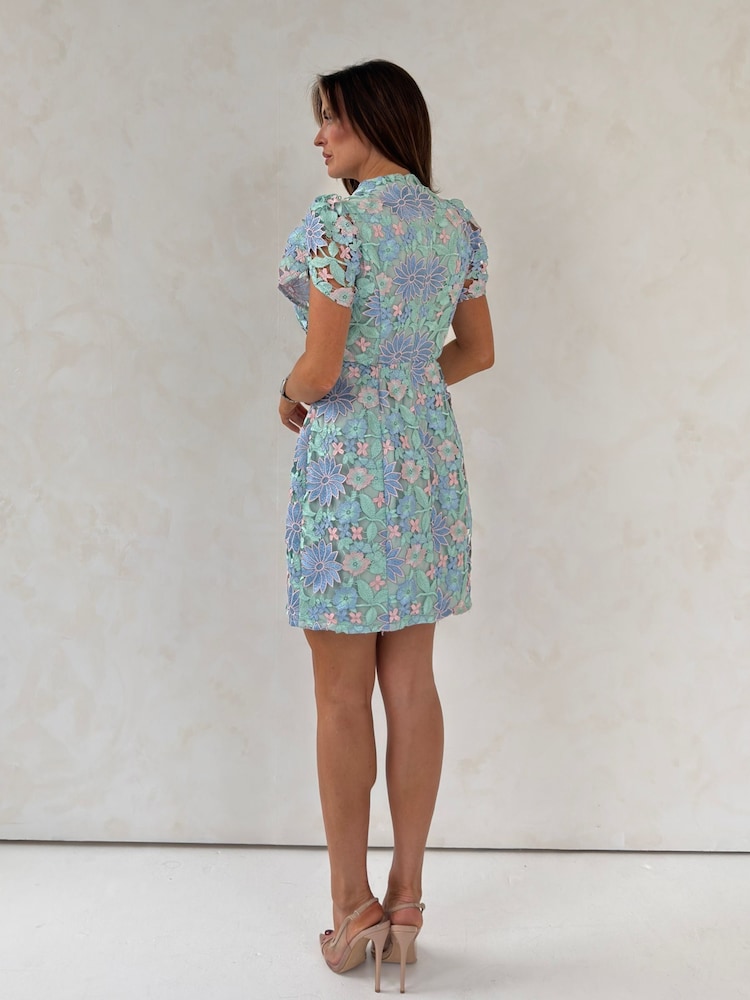 Girl In Mind Blue Petal Structured Short Sleeve Mini Dress - Image 2 of 5