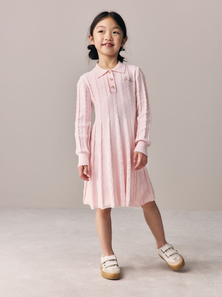 Baker by Ted Baker Pink Cable Knit Collared Dress - Image 1 of 11