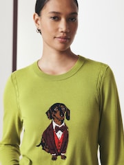 Green Sausage Dog Cotton Rich Soft Touch Long Sleeve Crew Neck Jumper - Image 4 of 8