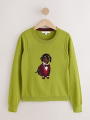 Green Sausage Dog Cotton Rich Soft Touch Long Sleeve Crew Neck Jumper - Image 6 of 8