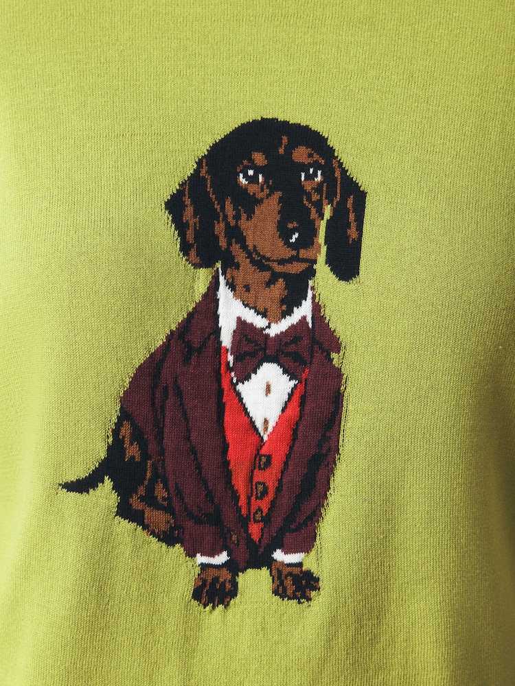 Green Sausage Dog Cotton Rich Soft Touch Long Sleeve Crew Neck Jumper - Image 8 of 8 Green Sausage Dog Cotton Rich Soft Touch Long Sleeve Crew Neck Jumper - Image 8 of 8
