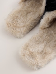 أسود - Velvet Bow Faux Fur Lined Mule Slippers - صورة 6 من 6