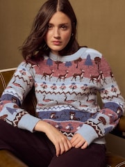 Blue Animal Scene Crew Neck Long Sleeve Knitted Jumper - Image 2 of 8