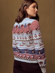 Blue Animal Scene Crew Neck Long Sleeve Knitted Jumper - Image 3 of 8