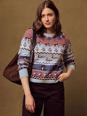 Blue Animal Scene Crew Neck Long Sleeve Knitted Jumper - Image 4 of 8
