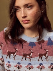 Blue Animal Scene Crew Neck Long Sleeve Knitted Jumper - Image 5 of 8