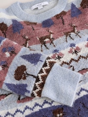 Blue Animal Scene Crew Neck Long Sleeve Knitted Jumper - Image 7 of 8
