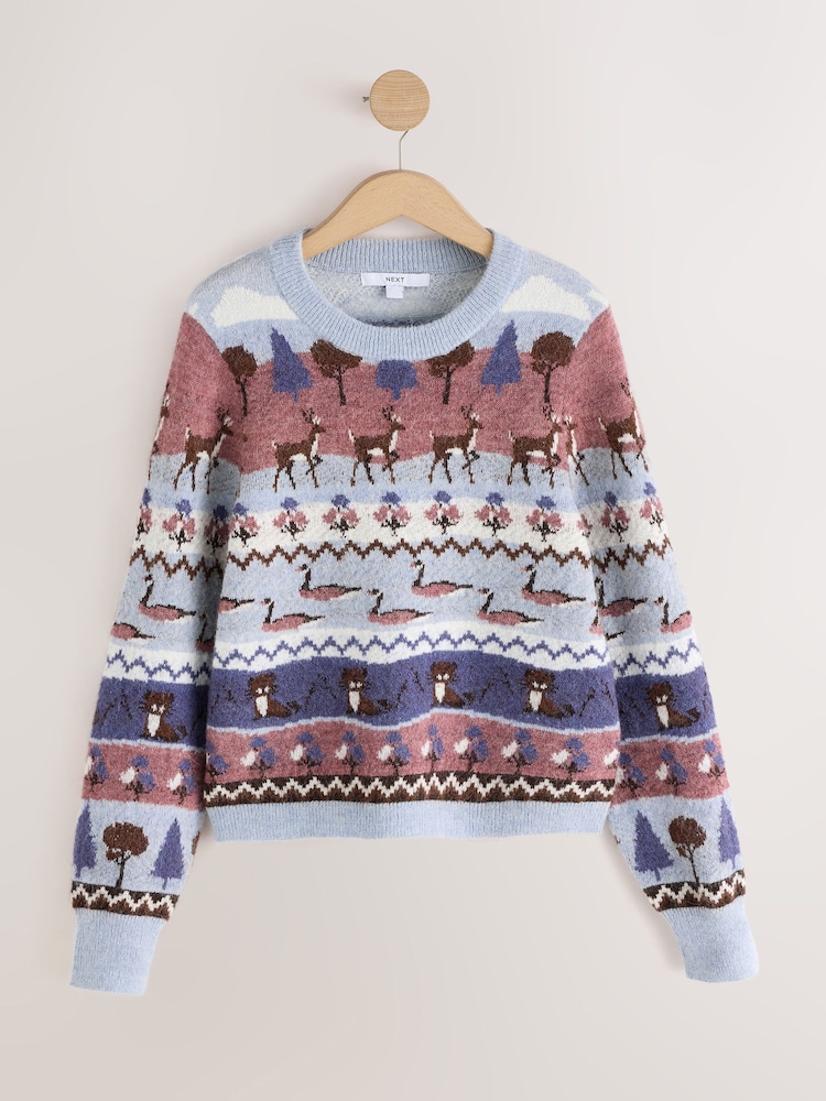 Blue Animal Scene Crew Neck Long Sleeve Knitted Jumper - Image 8 of 8 Blue Animal Scene Crew Neck Long Sleeve Knitted Jumper - Image 8 of 8
