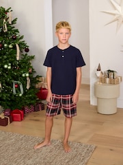 Red/Navy Check Short - Family Christmas Matching Pyjama Set (5-16yrs) - 8суретінің 1 суреті