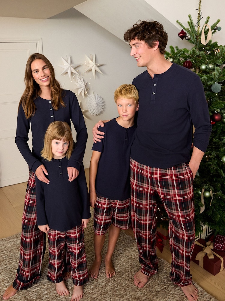 Red/Navy Check Short - Family Christmas Matching Pyjama Set (5-16yrs) - 8суретінің 2 суреті Red/Navy Check Short - Family Christmas Matching Pyjama Set (5-16yrs) - 8суретінің 2 суреті