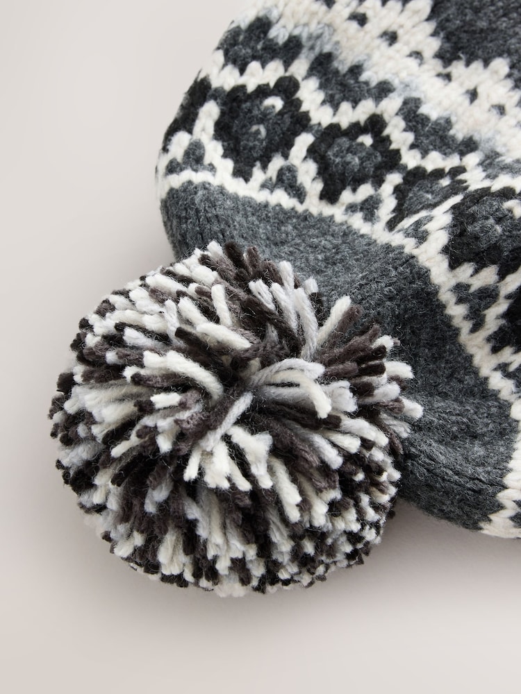 Black/ White Fairisle Pom Knitted Beanie Hat (3mths-13yrs) - Image 10 of 10 Black/ White Fairisle Pom Knitted Beanie Hat (3mths-13yrs) - Image 10 of 10