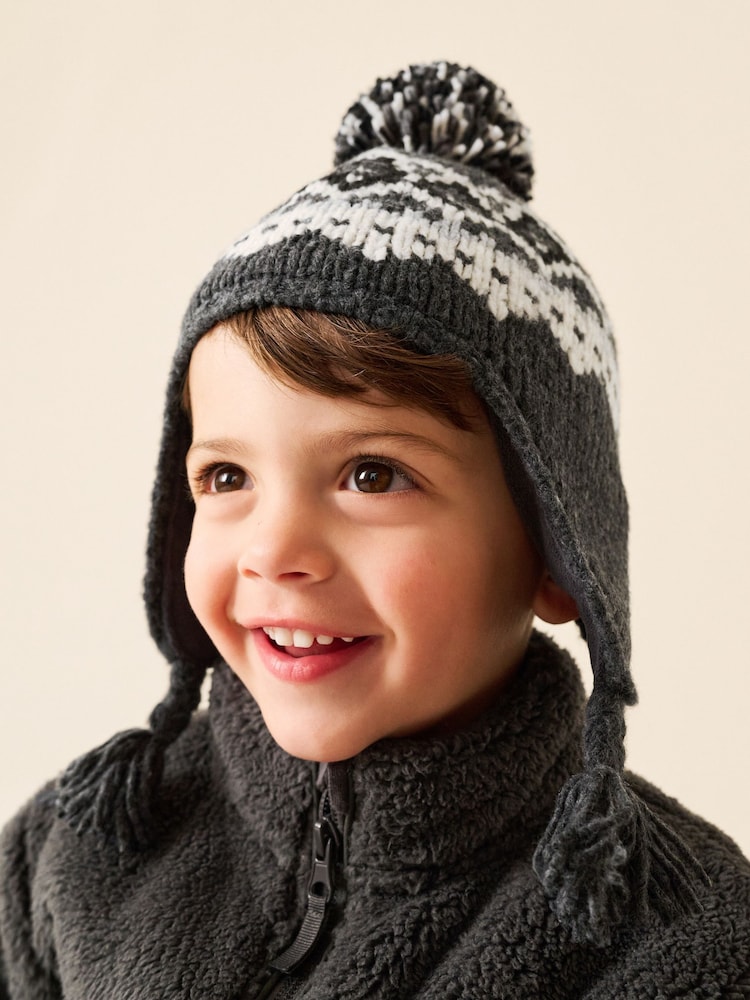 Black/ White Fairisle Pom Knitted Beanie Hat (3mths-13yrs) - Image 2 of 10 Black/ White Fairisle Pom Knitted Beanie Hat (3mths-13yrs) - Image 2 of 10