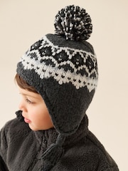 Black/ White Fairisle Pom Knitted Beanie Hat (3mths-13yrs) - Image 3 of 10