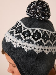 Black/ White Fairisle Pom Knitted Beanie Hat (3mths-13yrs) - Image 4 of 10