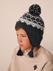 Black/ White Fairisle Pom Knitted Beanie Hat (3mths-13yrs) - Image 5 of 10