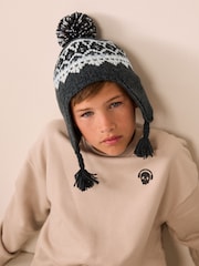 Black/ White Fairisle Pom Knitted Beanie Hat (3mths-13yrs) - Image 6 of 10