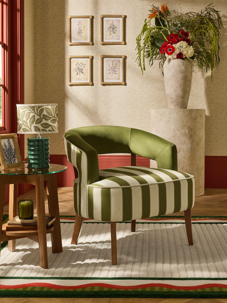 Lia Gold x Next Green Remi Mafaldine Stripe Chair - Image 1 of 8 Lia Gold x Next Green Remi Mafaldine Stripe Chair - Image 1 of 8