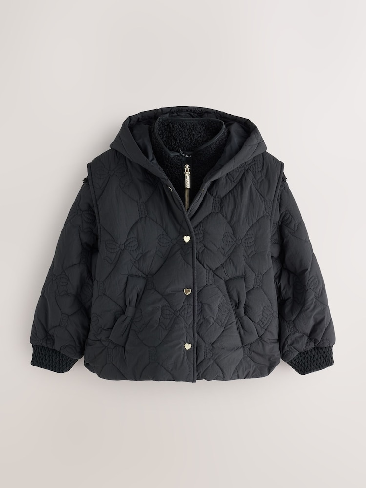 Baker by Ted Baker Black 3 In 1 Borg Quilted Gilet Coat - Image 1 of 7 Baker by Ted Baker Black 3 In 1 Borg Quilted Gilet Coat - Image 1 of 7