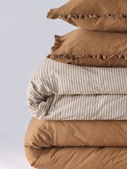 The Set 8 Piece Caramel/Stripe Frill Duvet Cover and Pillowcase Set with Fitted Sheets - Image 6 of 6