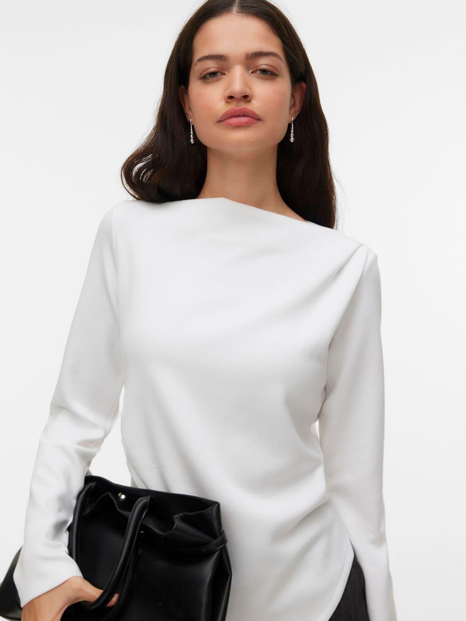 Buy Vero Moda White Long Sleeve Cinched Waist Boat Neck Top from