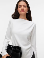 VERO MODA White Long Sleeve Boat Neck Blouse - Image 1 of 5
