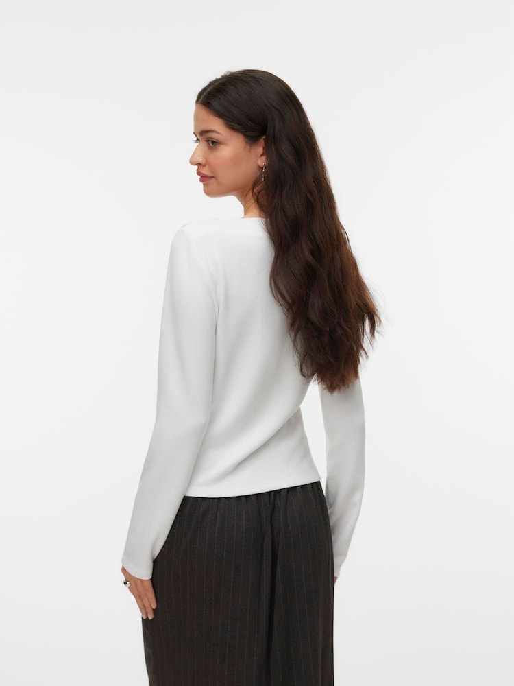 VERO MODA White Long Sleeve Boat Neck Blouse - Image 2 of 5