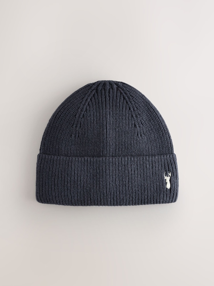 Navy Stag Stag Embroidered Knitted Beanie Hat (1-16yrs) - Image 1 of 3 Navy Stag Stag Embroidered Knitted Beanie Hat (1-16yrs) - Image 1 of 3