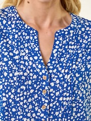 Roman Blue Speck Print V-Neck Button Top - Image 5 of 5