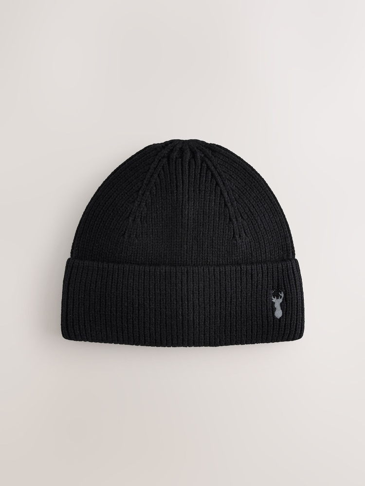 Black Stage Stag Embroidered Knitted Beanie Hat (1-16yrs) - Image 1 of 3 Black Stage Stag Embroidered Knitted Beanie Hat (1-16yrs) - Image 1 of 3